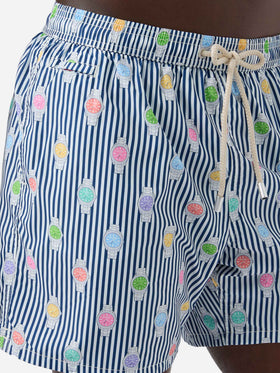Navy striped Lighting Micro swim shorts with watch all-over print