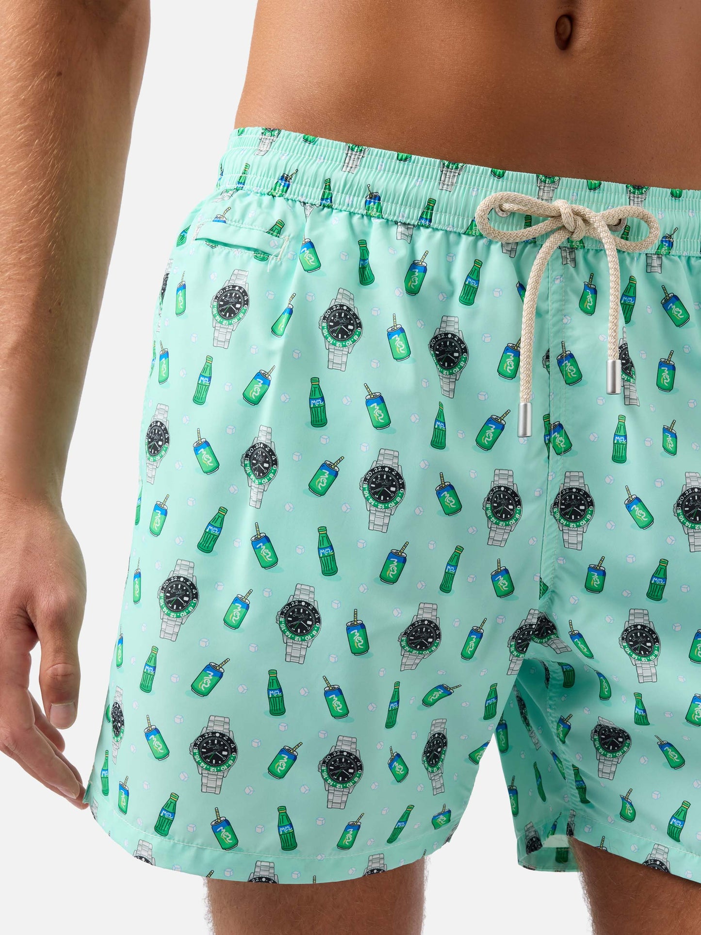 Mint green Lighting Micro swim shorts with left watch print