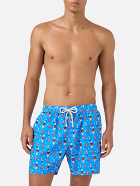 Blue Lighting Micro swim shorts with watch red cola print