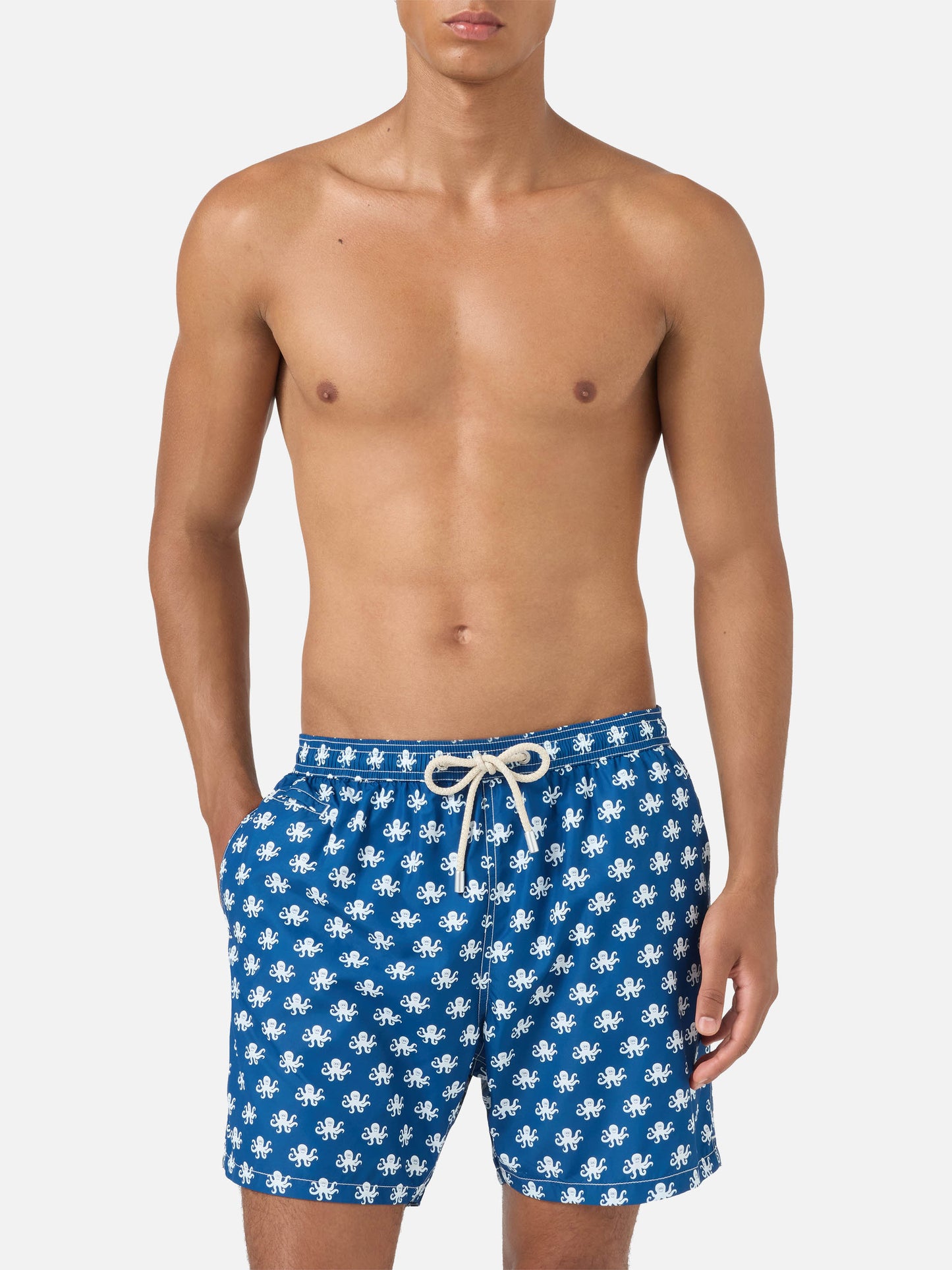 Blaue Lighting Micro-Badeshorts mit Oktopus-Print 