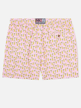 Pinkfarbene Micro-Badeshorts Lighting mit Tassoni-Cocktail-Print | Special Edition 