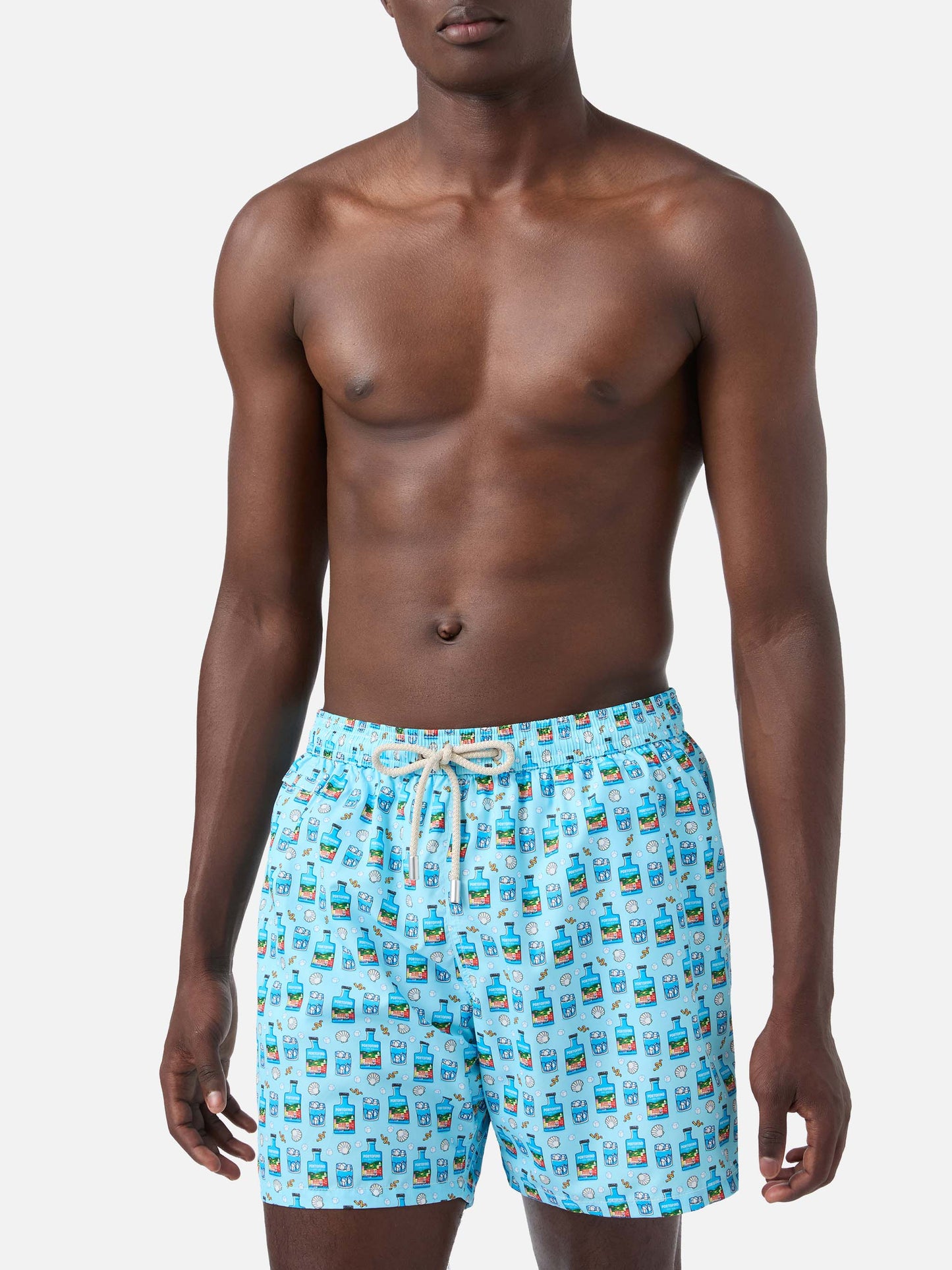 Light blue Lighting Micro swim shorts with Portofino Gin print | Special Edition