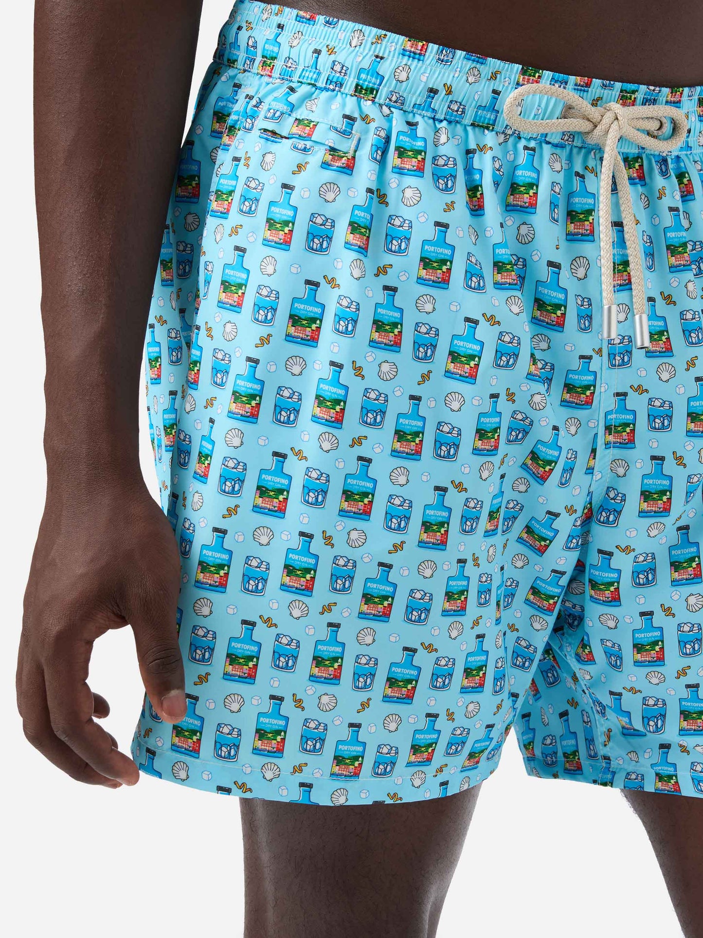 Light blue Lighting Micro swim shorts with Portofino Gin print | Special Edition