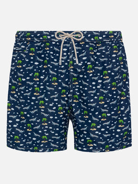 Lightweight fabric swim shorts Lighting with palms and planes print - MC2 Saint Barth