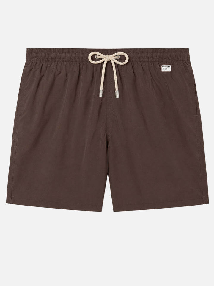 Lighting Pantone brown swim shorts in solid color | Special Edition