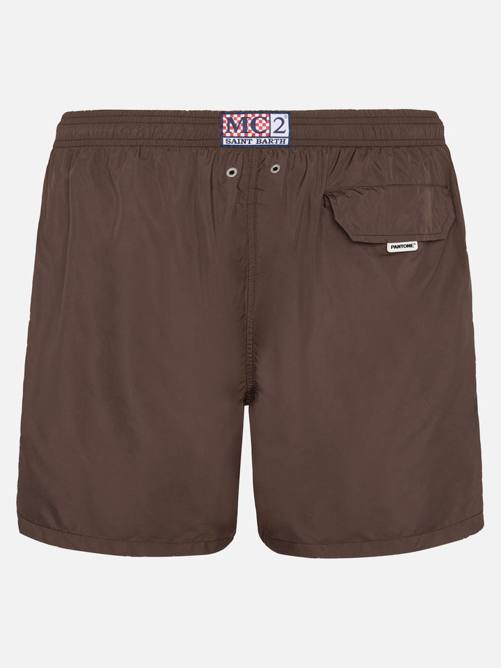 Lighting Pantone brown swim shorts in solid color | Special Edition