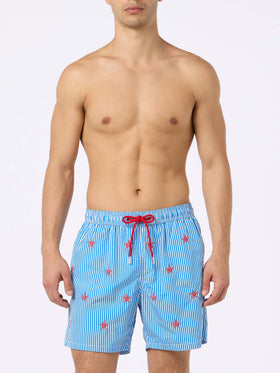 Man lightweight fabric swim-shorts Lighting with seastars embroidery - MC2 Saint Barth