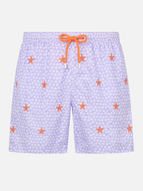 Man lightweight fabric swim-shorts Lighting with seastars embroidery - MC2 Saint Barth