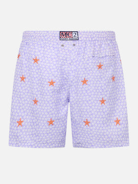 Man lightweight fabric swim-shorts Lighting with seastars embroidery - MC2 Saint Barth