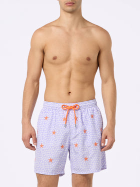 Man lightweight fabric swim-shorts Lighting with seastars embroidery - MC2 Saint Barth