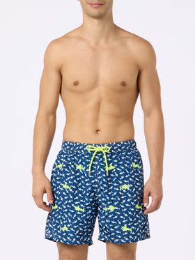 Man lightweight fabric swim-shorts Lighting with sharks embroidery - MC2 Saint Barth