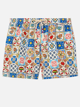 Short de bain Lighting 70 à imprimé majolique multicolore 