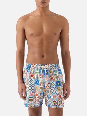 Short de bain Lighting 70 à imprimé majolique multicolore 