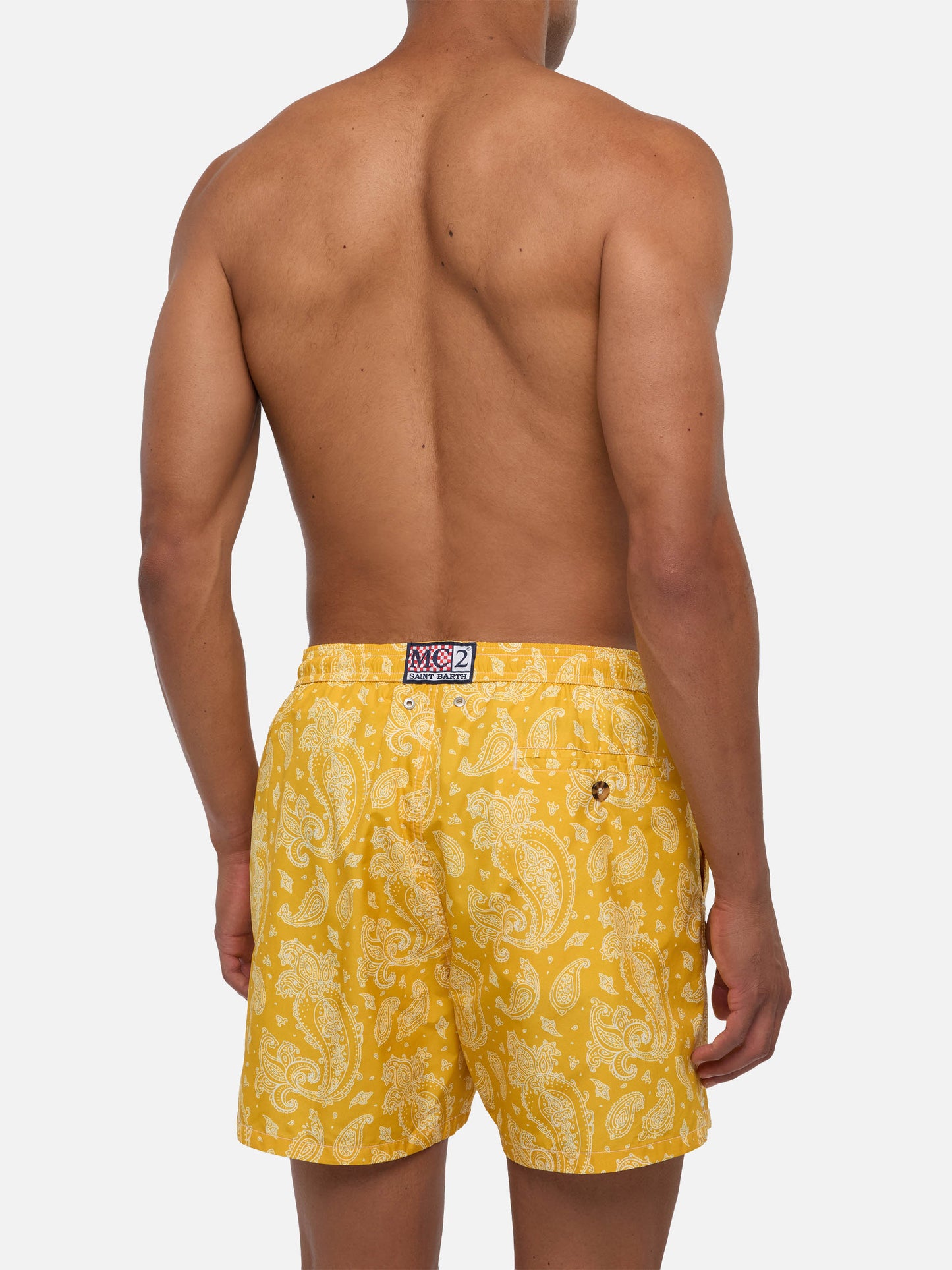 Lighting ochre paisley swim shorts