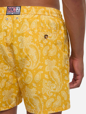 Lighting ochre paisley swim shorts