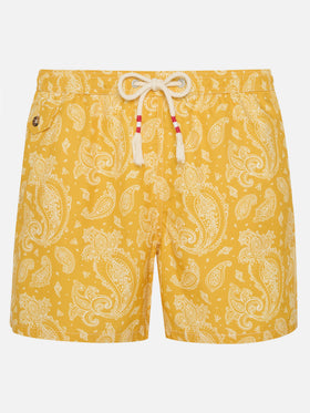 Lighting ochre paisley swim shorts