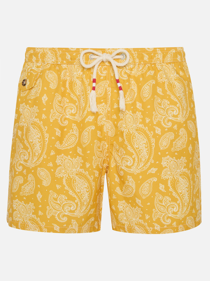 Lighting ochre paisley swim shorts
