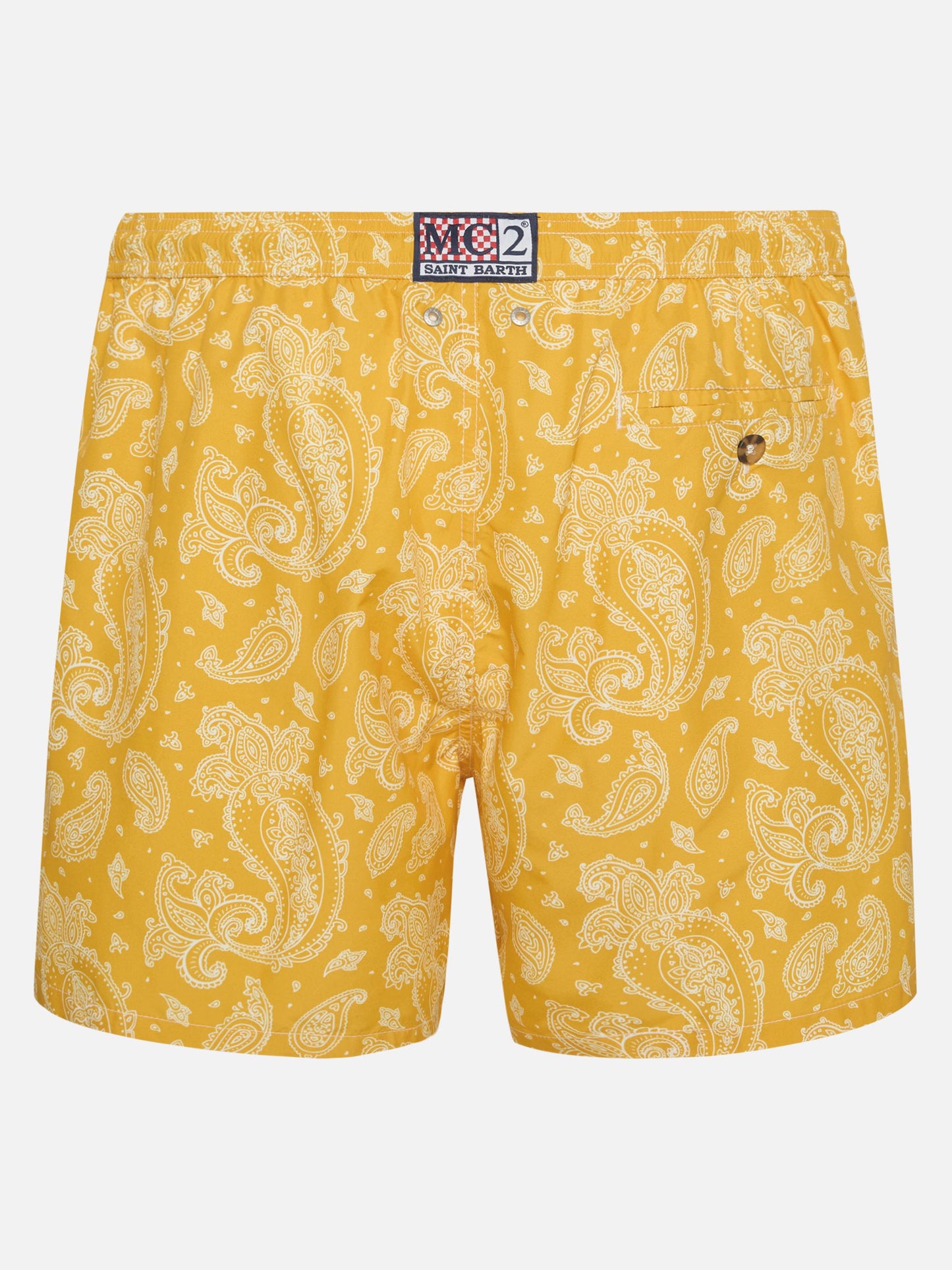 Lighting ochre paisley swim shorts