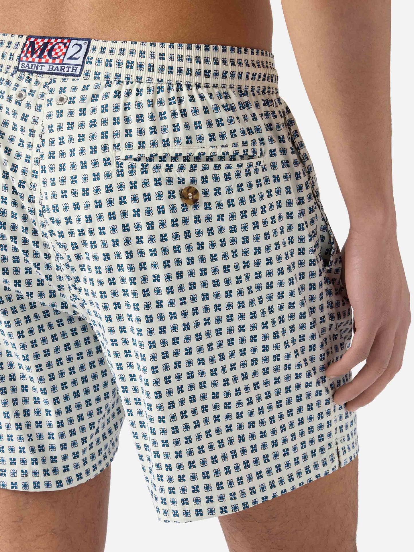 Costume mare Lighting Micro bianco con stampa geometrica all-over