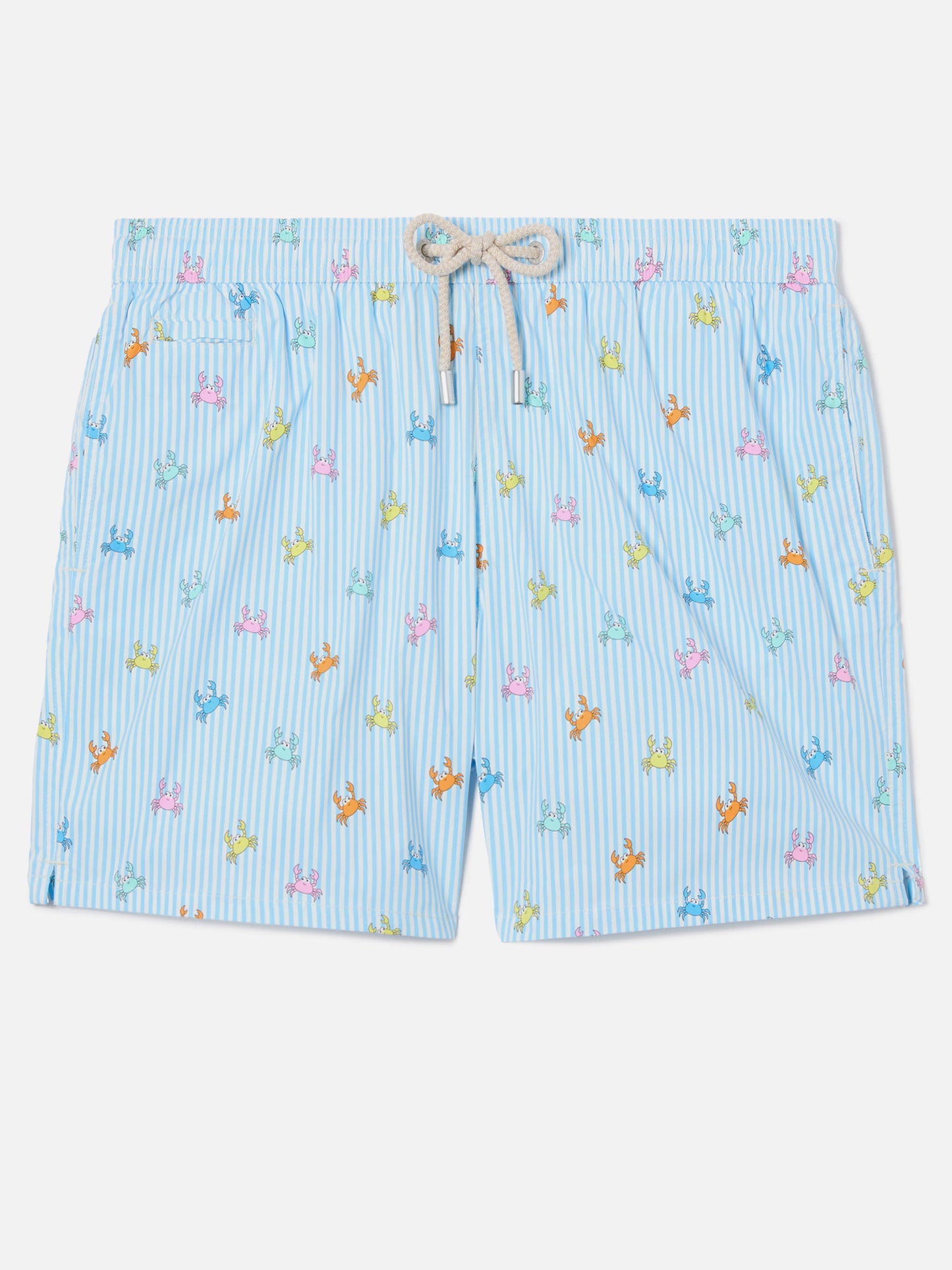Costume mare Lighting Micro a righe azzurre con stampa granchi all-over