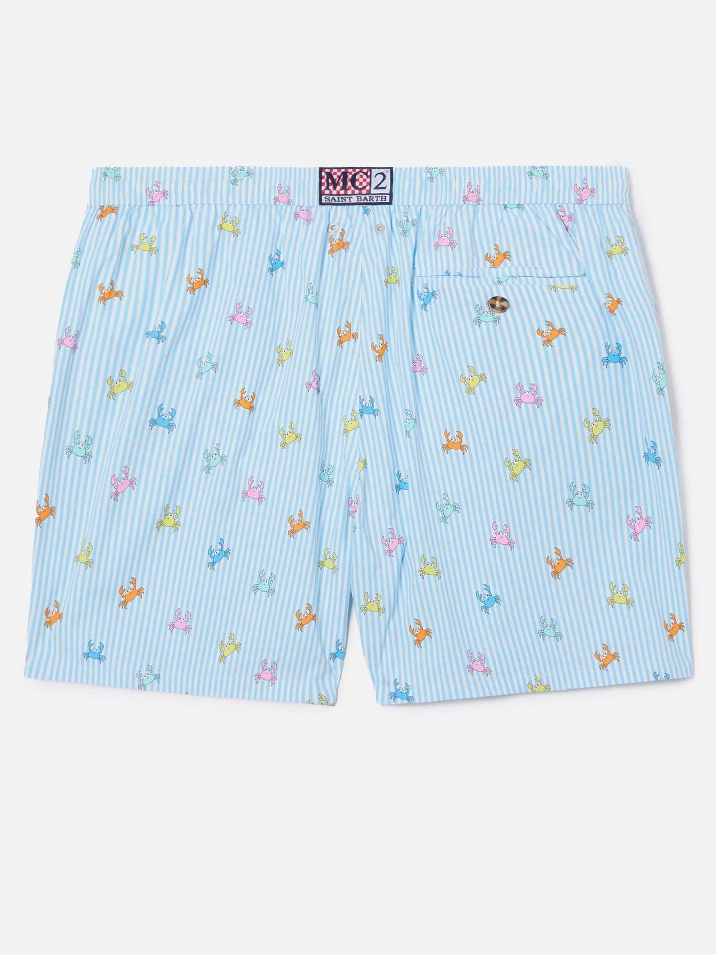 Costume mare Lighting Micro a righe azzurre con stampa granchi all-over