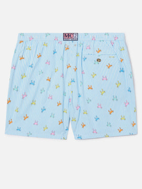 Costume mare Lighting Micro a righe azzurre con stampa granchi all-over