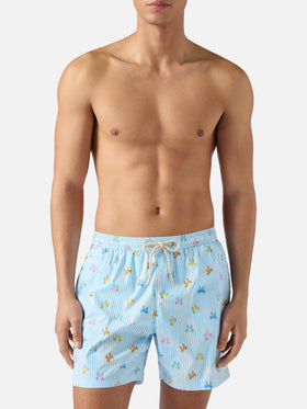 Costume mare Lighting Micro a righe azzurre con stampa granchi all-over