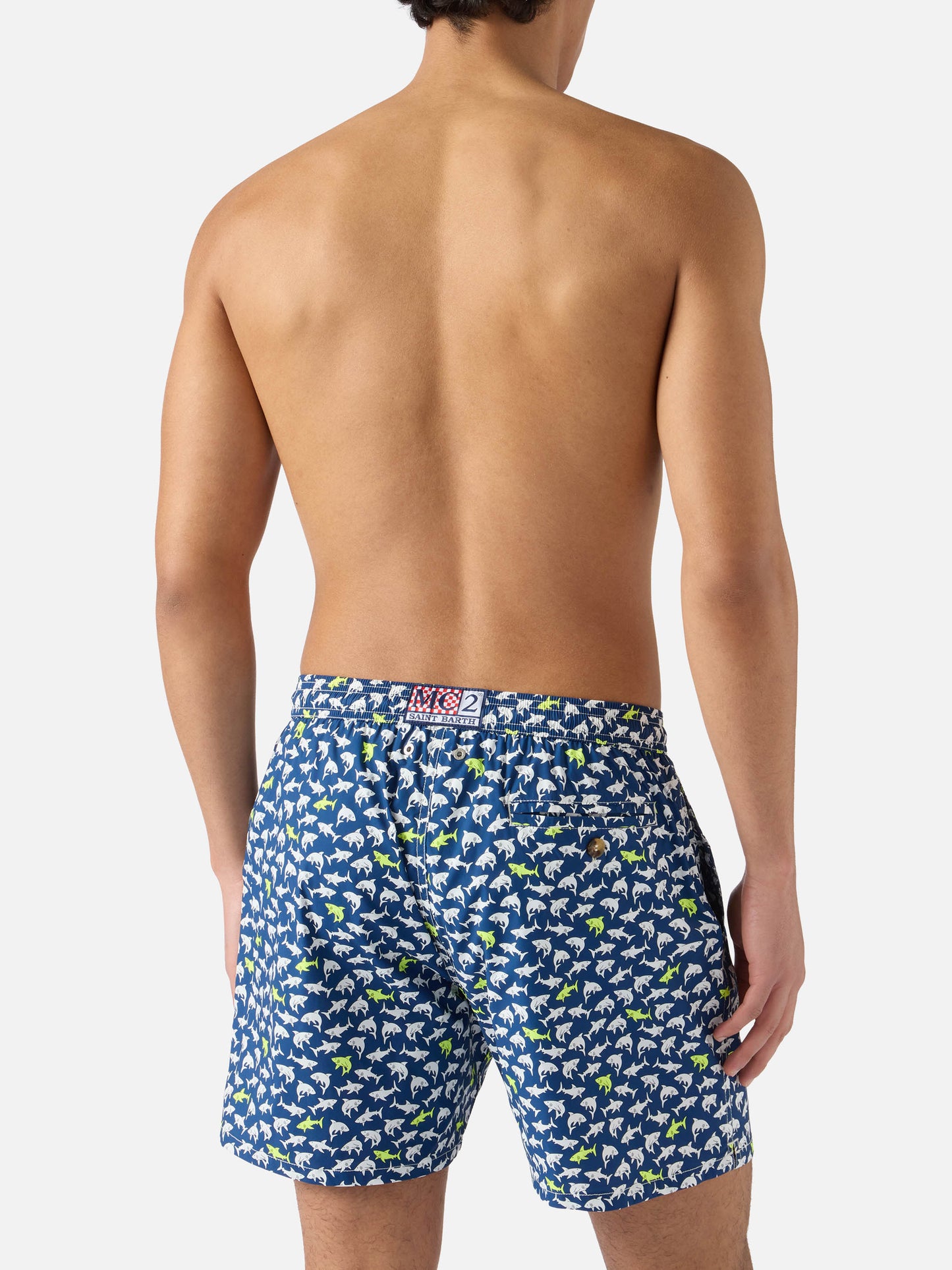Bañador corto Lighting Micro azul marino con estampado integral de tiburones 
