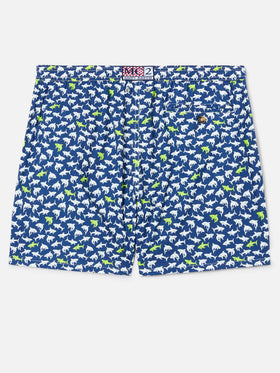 Bañador corto Lighting Micro azul marino con estampado integral de tiburones 