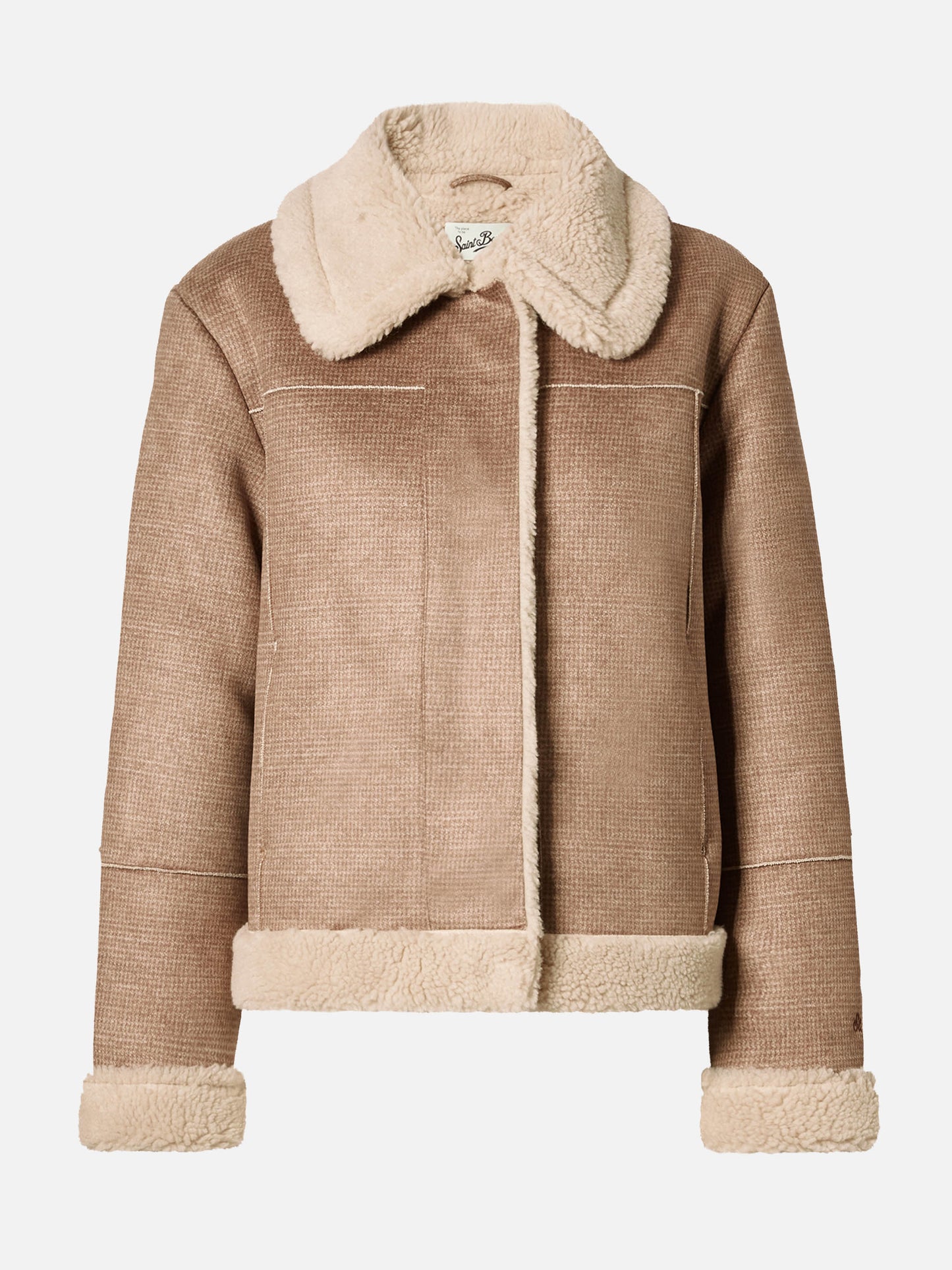 Lorayne Jacke aus Kunstfell in Hahnentrittmuster mit Lammfellbesatz