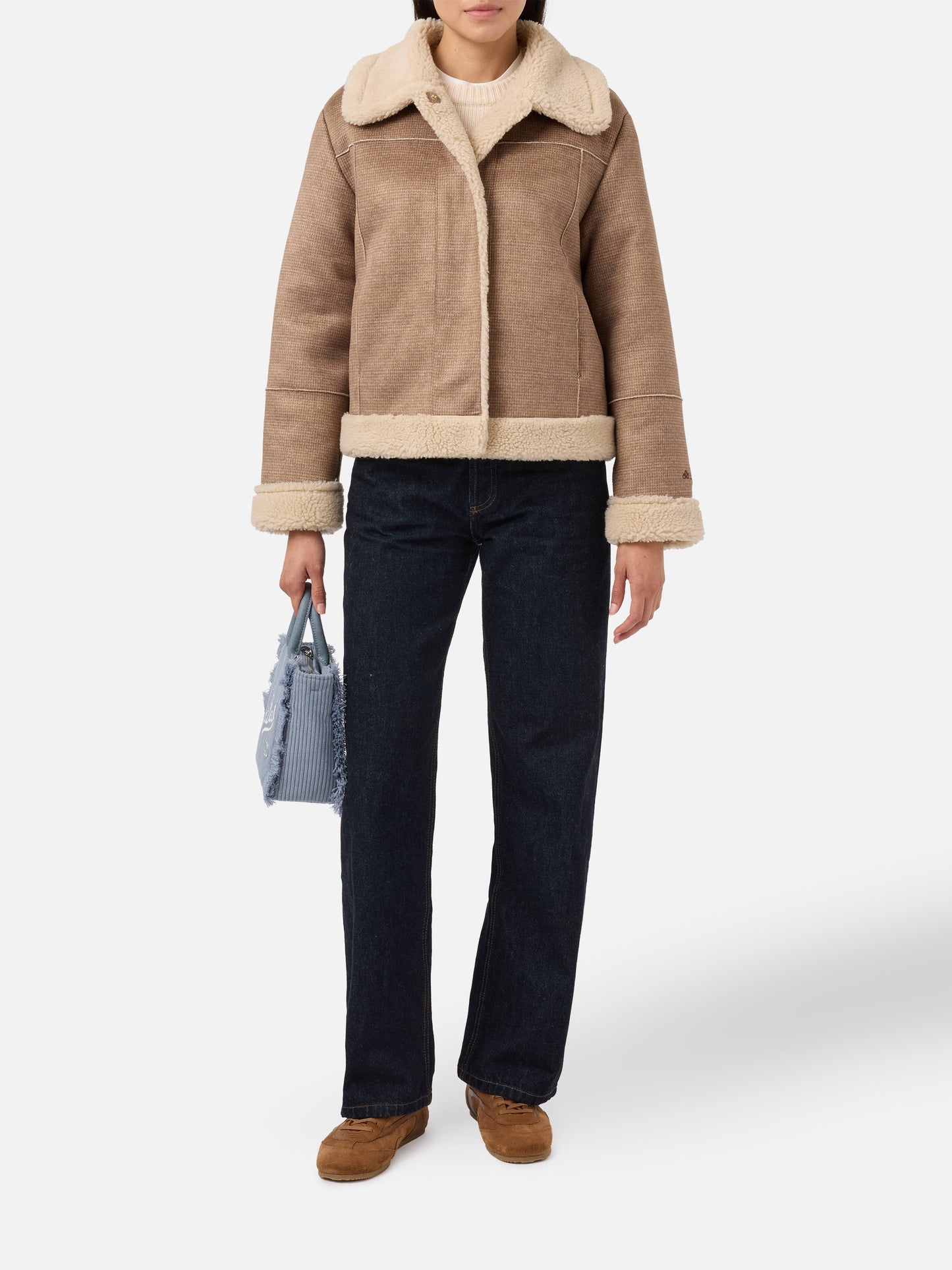 Lorayne Jacke aus Kunstfell in Hahnentrittmuster mit Lammfellbesatz