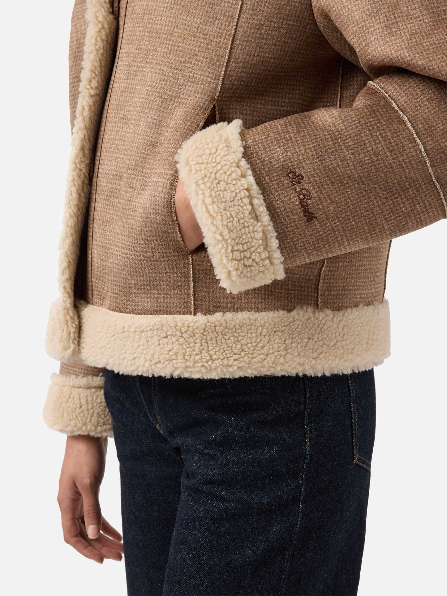 Lorayne Jacke aus Kunstfell in Hahnentrittmuster mit Lammfellbesatz