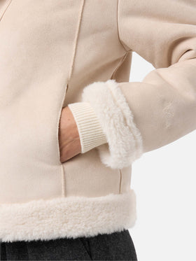 Lorayne faux-shearling jacket in cream with shearling trims