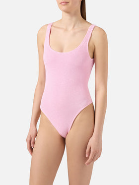 Lora one-piece swimsuit in pink crinkle