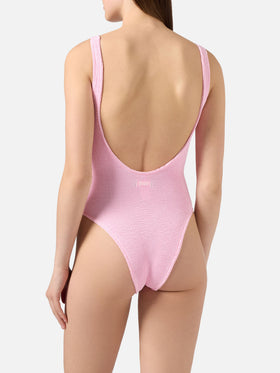 Lora one-piece swimsuit in pink crinkle