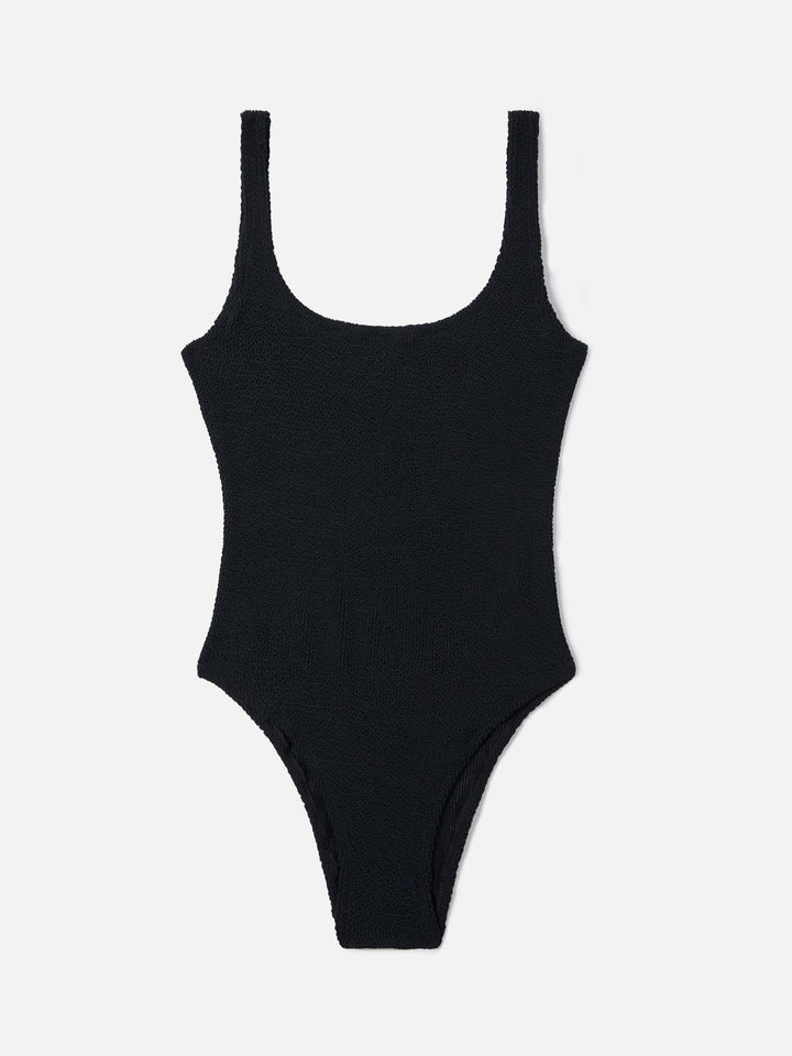 Costume intero Lora in tessuto crinkle nero