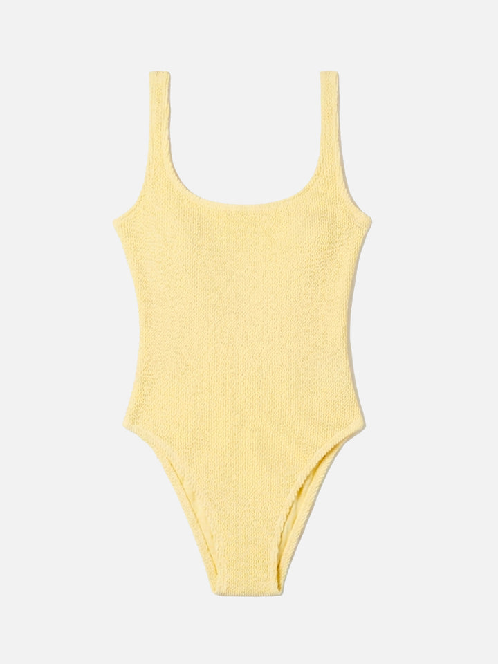 Maillot de bain une pièce Lora en tissu crinkle jaune beurre 