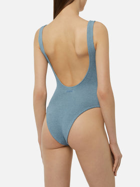 Lora crinkle lurex avio blue one-piece swimsuit - MC2 Saint Barth