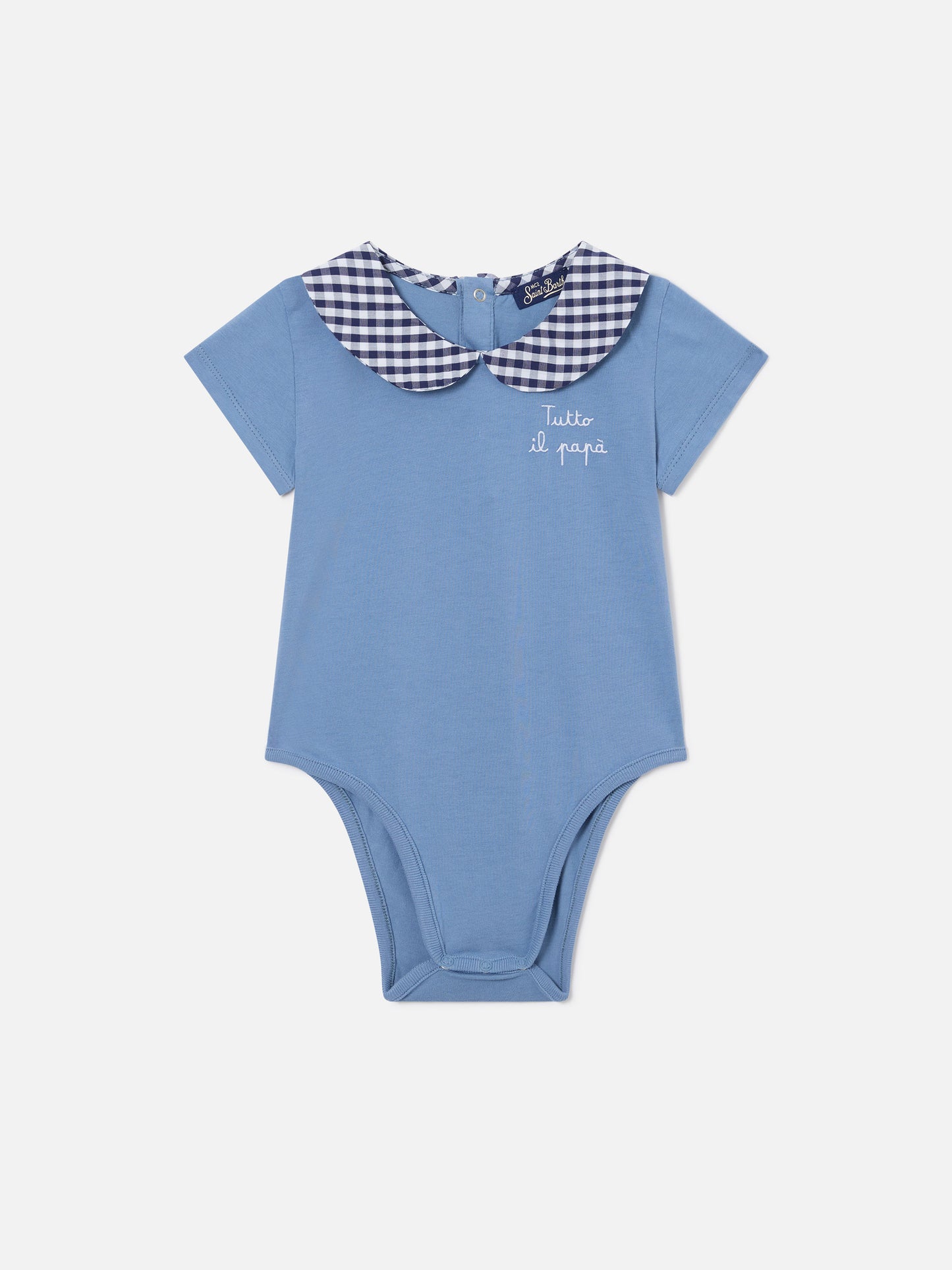 Body Lou in cotone organico blu con ricamo Tutto il papà