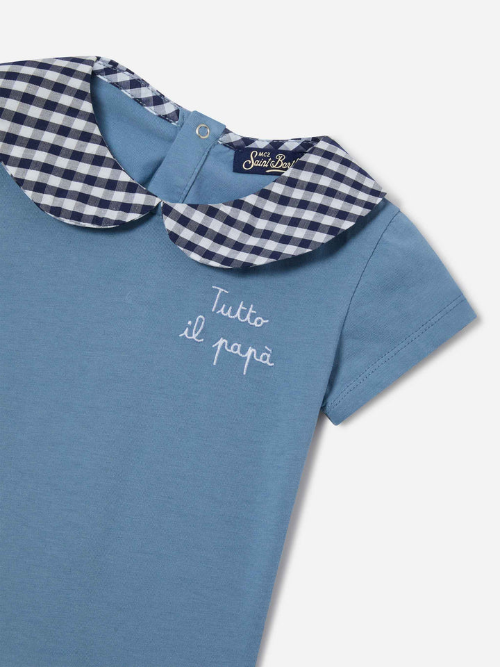 Lou organic cotton blue bodysuit with Tutto il papà embroidery