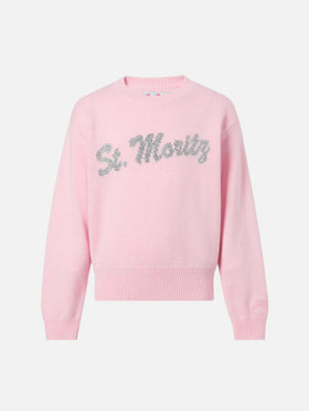 Maglione Louise Jr in misto cashmere con grafica St. Moritz in strass | ST. MORITZ TOP OF THE WORLD