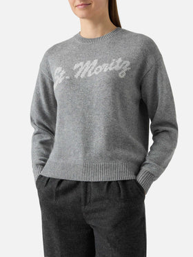 Grauer Louise-Pullover mit Rundhalsausschnitt und St. Moritz-Strasssteinen | ST. MORITZ TOP OF THE WORLD SPECIAL EDITION