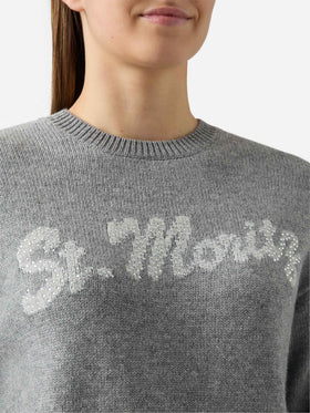 Grauer Louise-Pullover mit Rundhalsausschnitt und St. Moritz-Strasssteinen | ST. MORITZ TOP OF THE WORLD SPECIAL EDITION