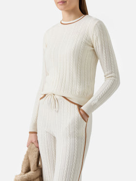 Laroche-Zopfstrickpullover aus Wolle mit St.-Barth-Stickerei