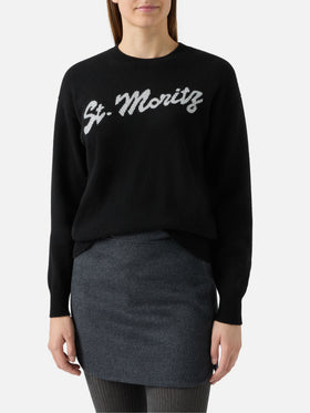 Louise Kaschmirpullover in Schwarz mit St. Moritz Strassapplikation