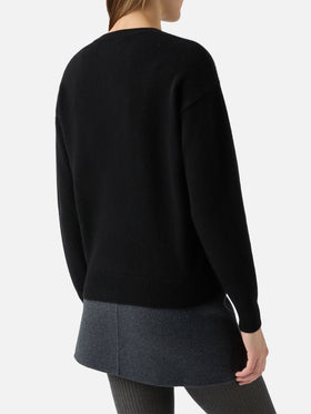 Louise Kaschmirpullover in Schwarz mit St. Moritz Strassapplikation