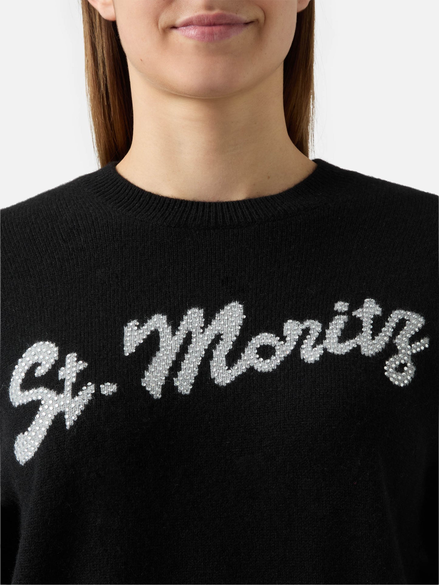Louise Kaschmirpullover in Schwarz mit St. Moritz Strassapplikation