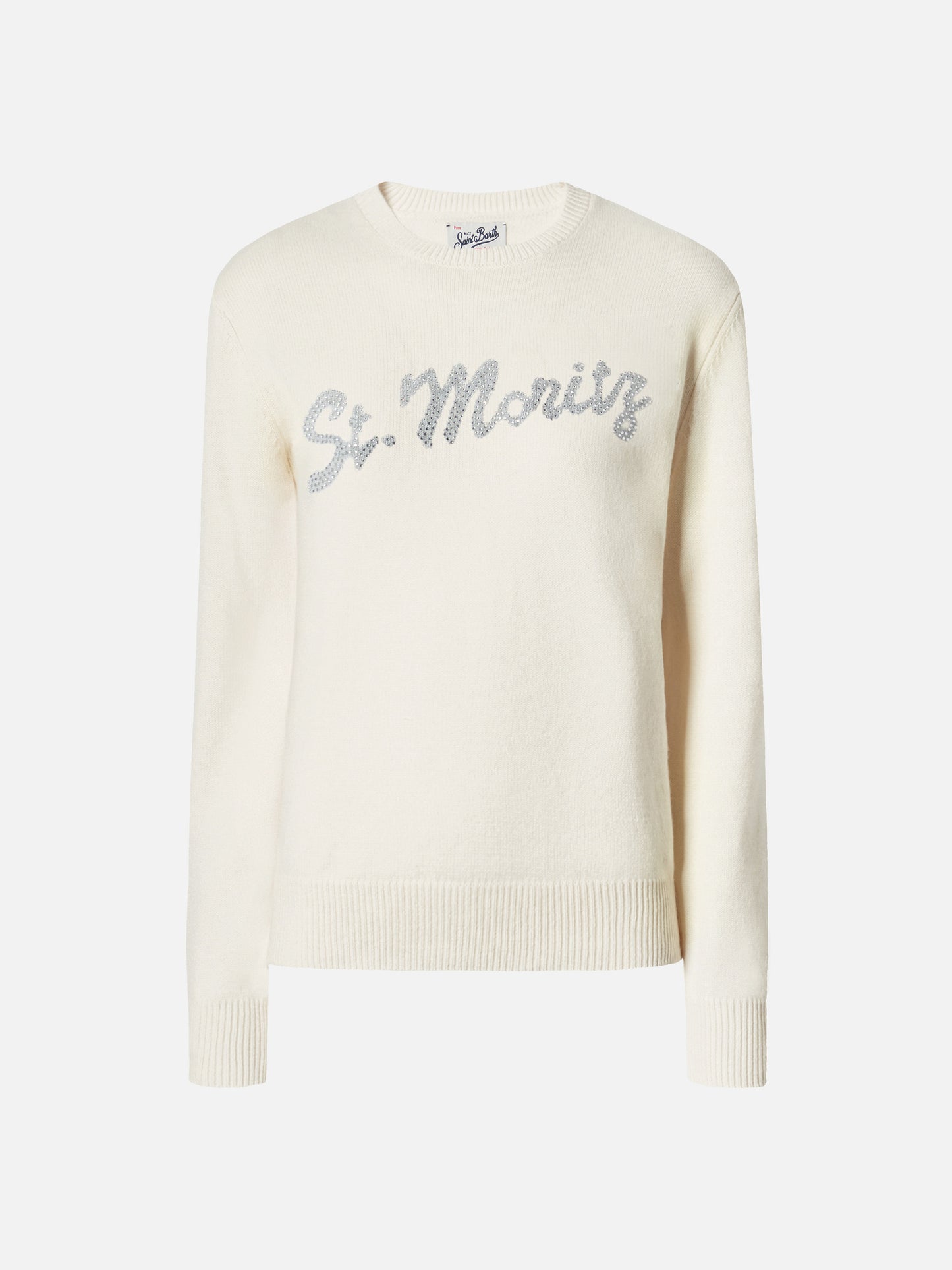 Louise Kaschmirpullover in Weiß mit St. Moritz Strassapplikation