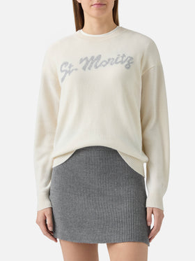 Louise Kaschmirpullover in Weiß mit St. Moritz Strassapplikation