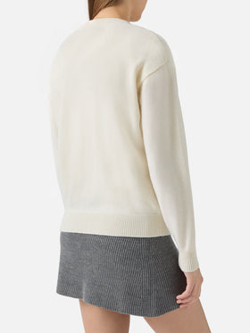 Louise Kaschmirpullover in Weiß mit St. Moritz Strassapplikation